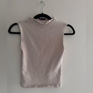 ZARA Sleeveless Mock-Neck Tank — Tan/Cream – Size M